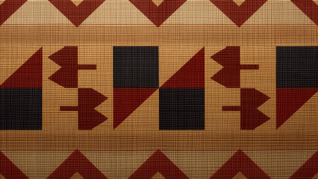 Traditional Hawaiian kapa barkcloth with geometric stamped patterns