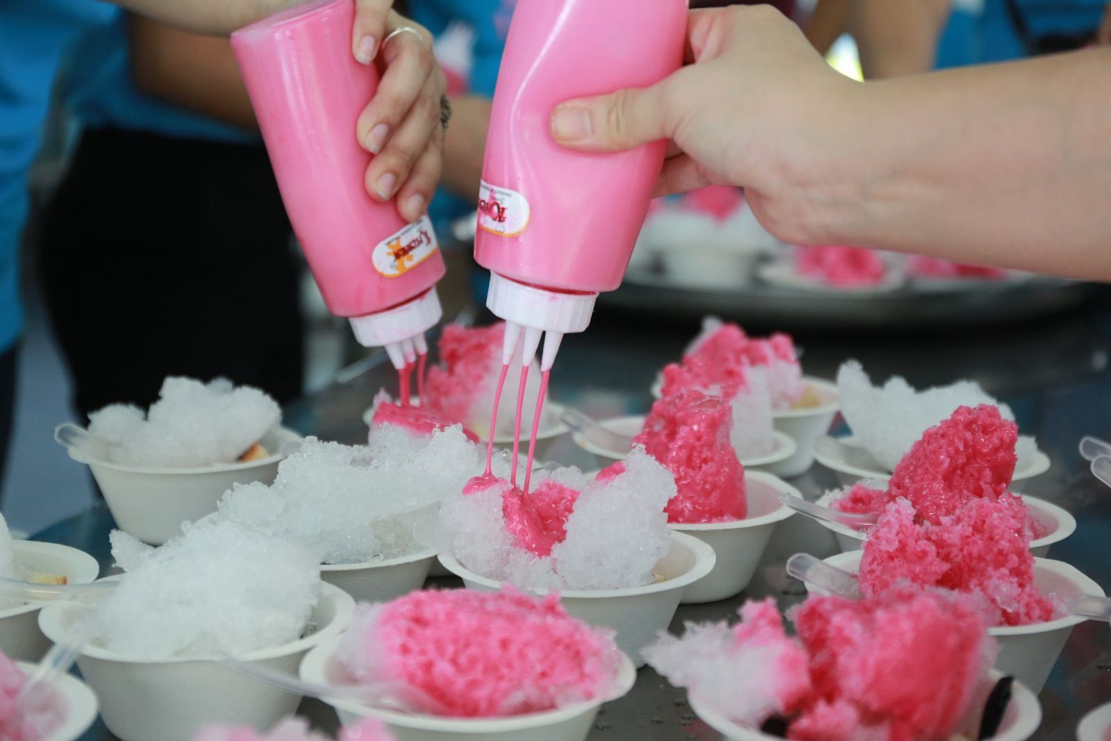Hawaiian shave ice topped with pink syrup, Hawaiʻi
