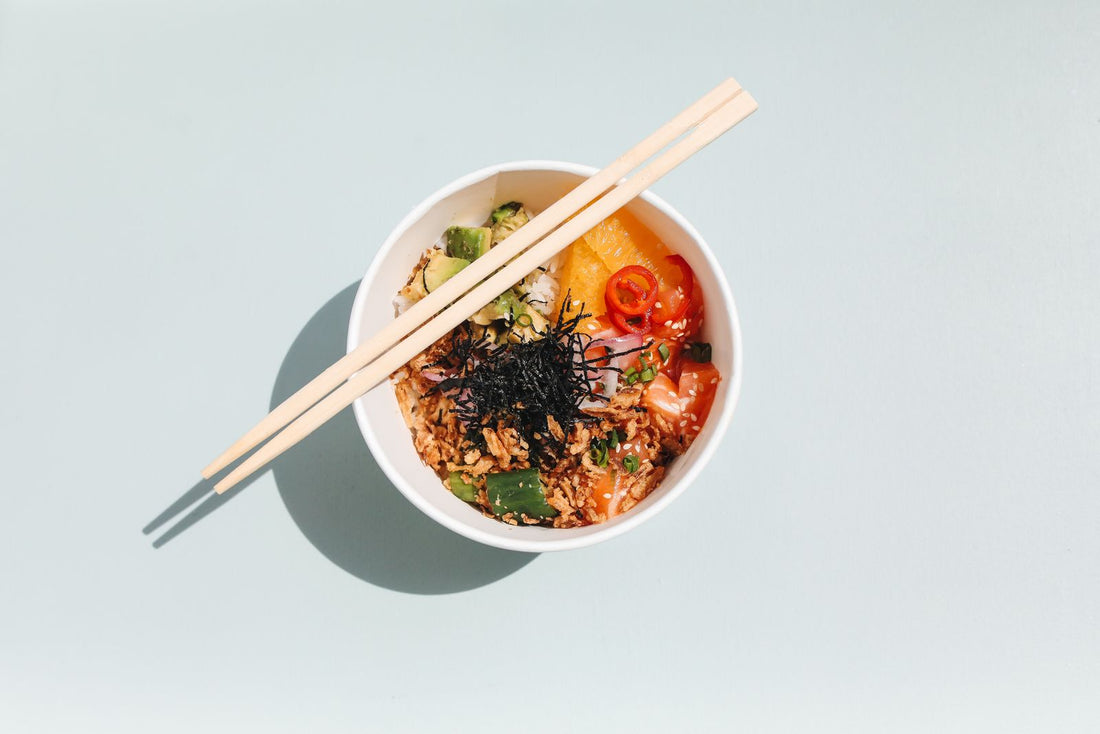 Fresh poke bowl with chopsticks, a classic Hawaiian food