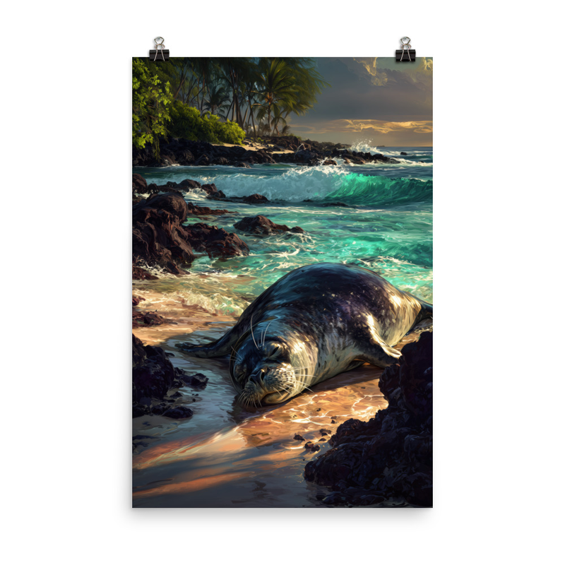 Hawaiian Monk Seal Beach 3 — 24″×36″ poster mockup