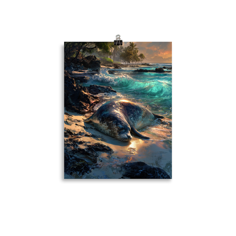 Hawaiian Monk Seal Beach 1 — 11″×14″ poster mockup