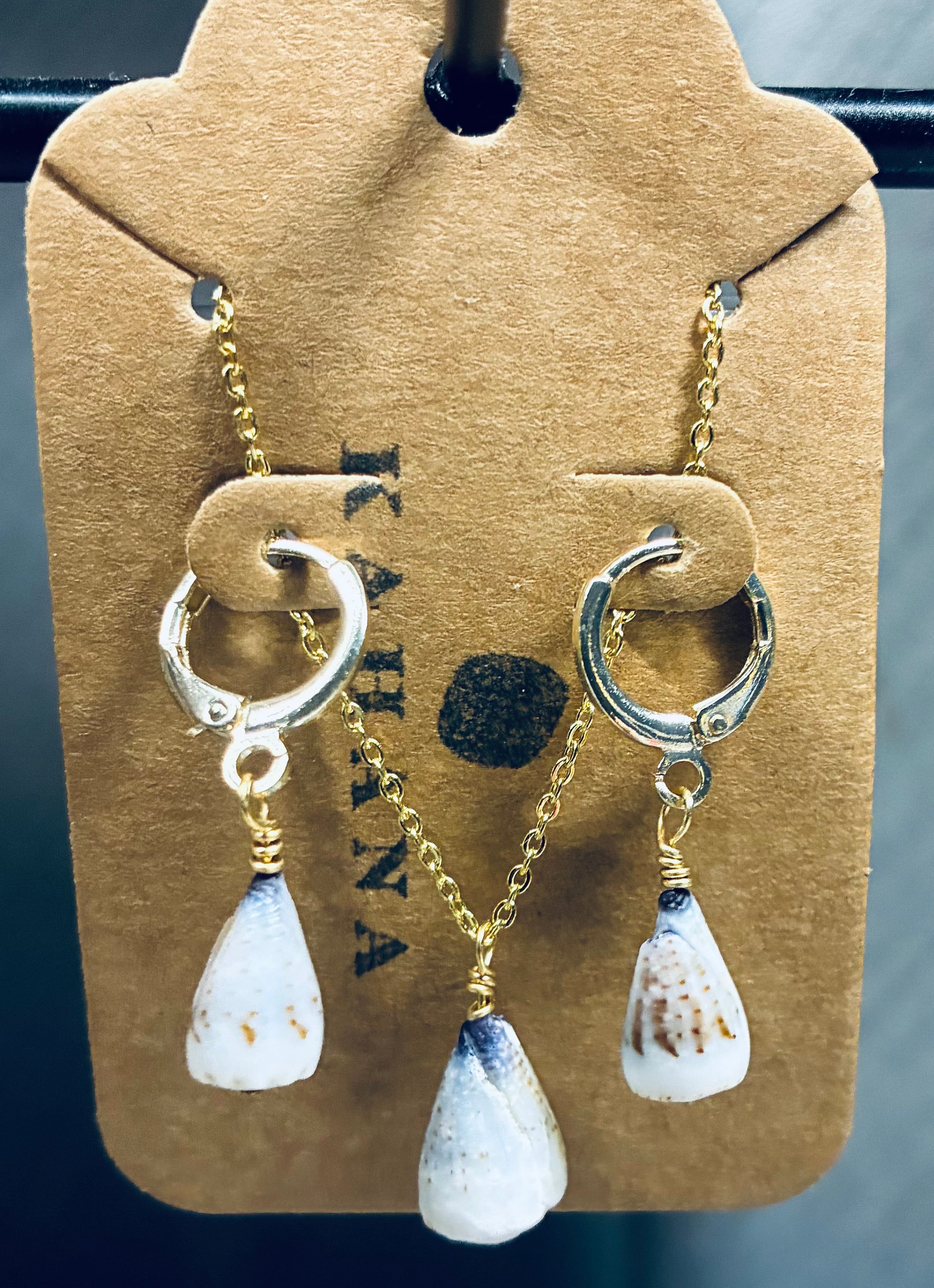Cone Shell Necklace and Huggie Set