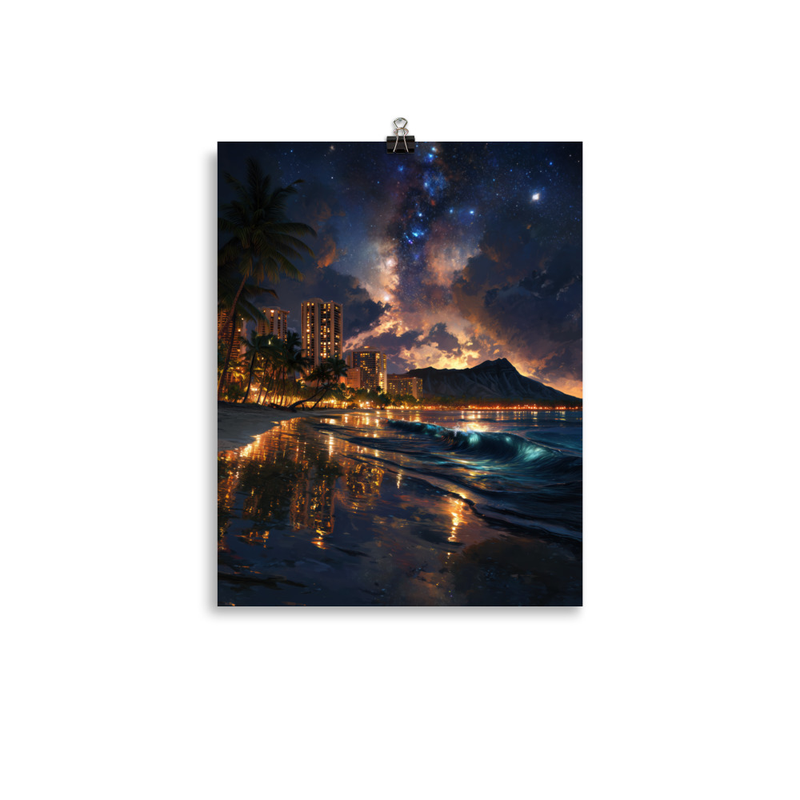 Waikiki Beach at Night 1 — 11″×14″ poster mockup