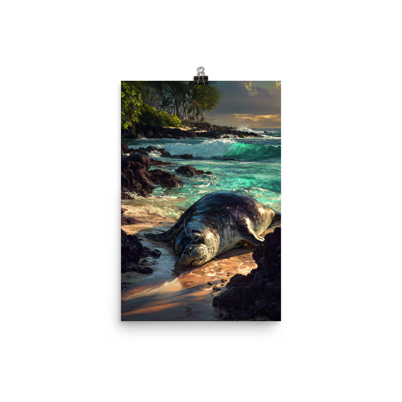 Hawaiian Monk Seal Beach 3 — 12″×18″ poster mockup
