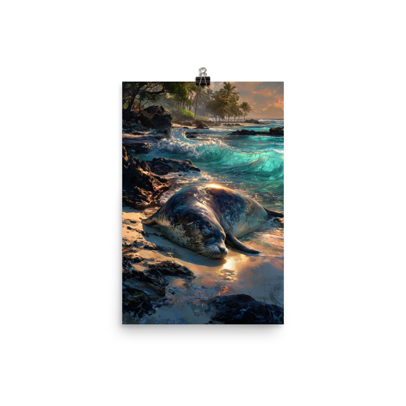 Hawaiian Monk Seal Beach 1 — 12″×18″ poster mockup