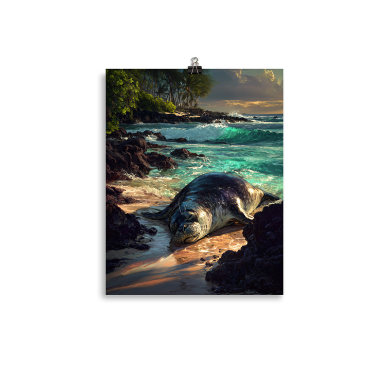 Hawaiian Monk Seal Beach 3 — 11″×14″ poster mockup