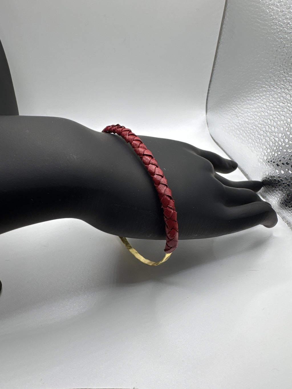 Handmade Lauhala Wrapped Bangle, Hawaiian Woven Bracelet in Black or Red, Authentic Pandanus Leaf Cuff, Sized 8.5 or 9.5