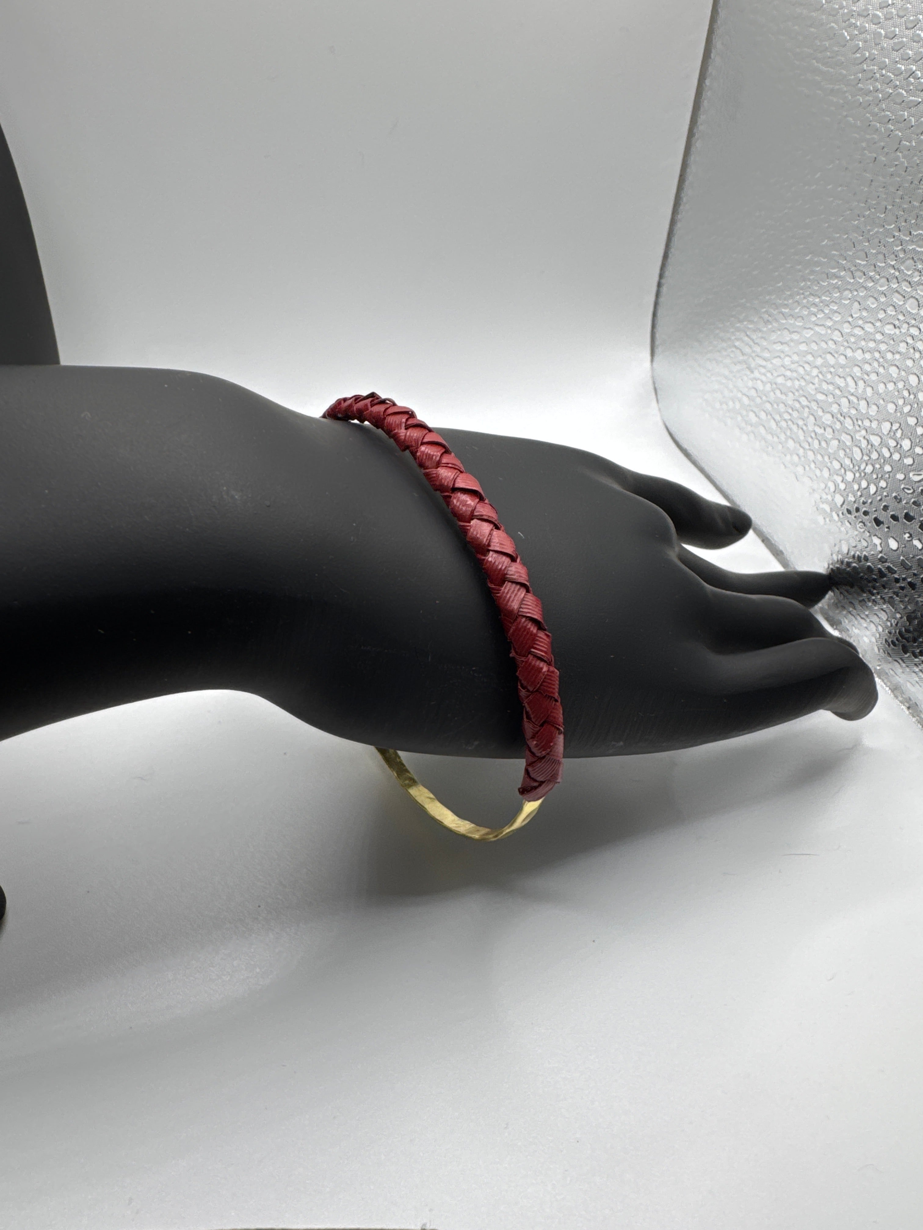 Handmade Lauhala Wrapped Bangle, Hawaiian Woven Bracelet in Black or Red, Authentic Pandanus Leaf Cuff, Sized 8.5 or 9.5