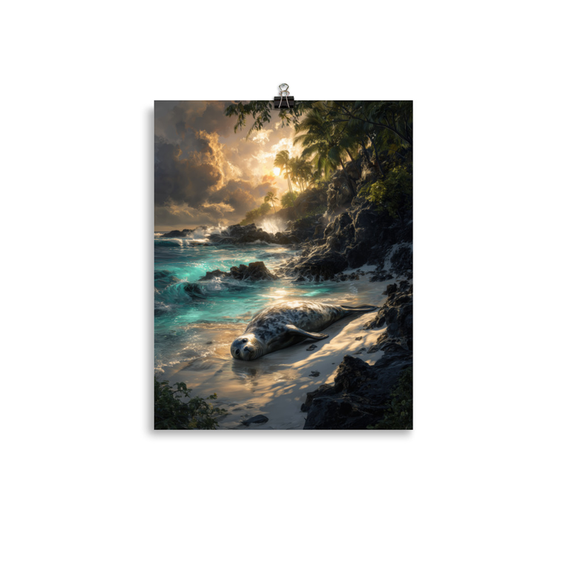 Hawaiian Monk Seal Beach 2 — 11″×14″ poster mockup