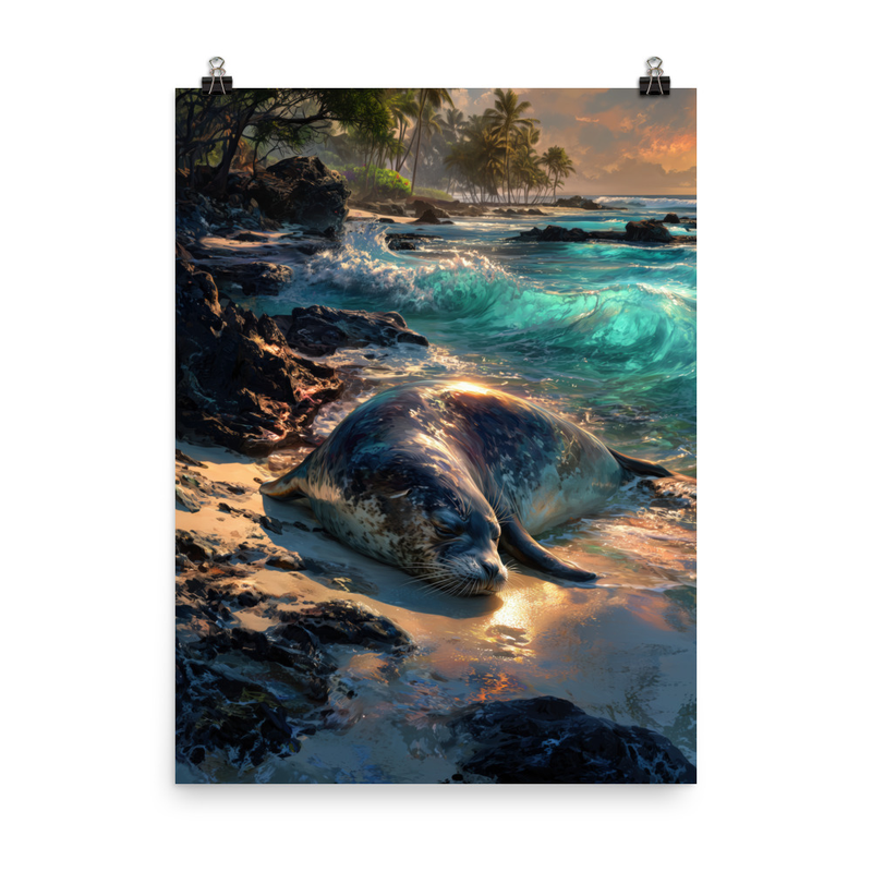 Hawaiian Monk Seal Beach 1 — 18″×24″ poster mockup