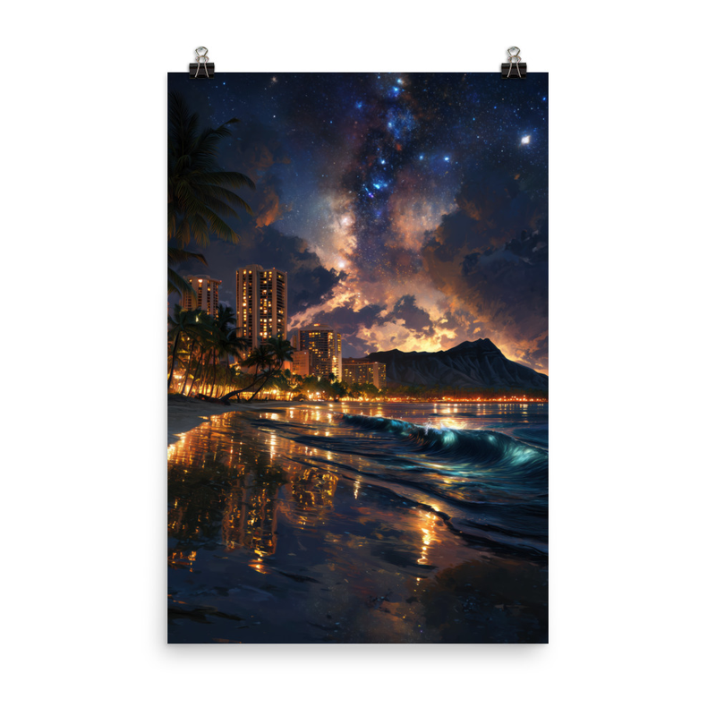 Waikiki Beach at Night 1 — 24″×36″ poster mockup