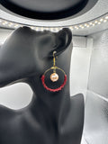Handmade Lauhala Half Wrap Hoop Earrings with Shell Pearls, Gold Hawaiian Woven Earrings, Pink or Brown Pandanus Leaf Jewelry
