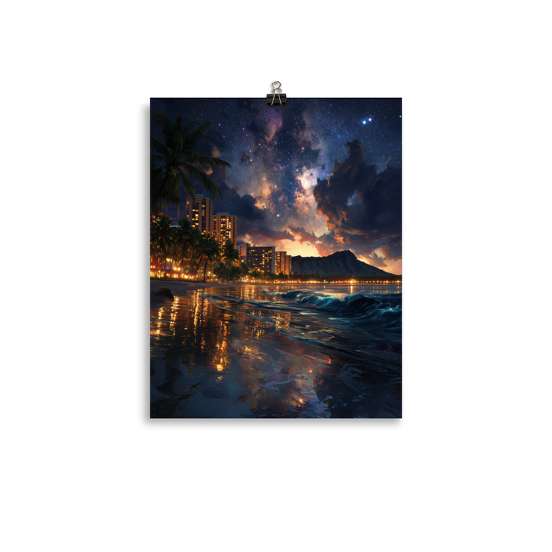 Waikiki Beach at Night 2 — 11″×14″ poster mockup