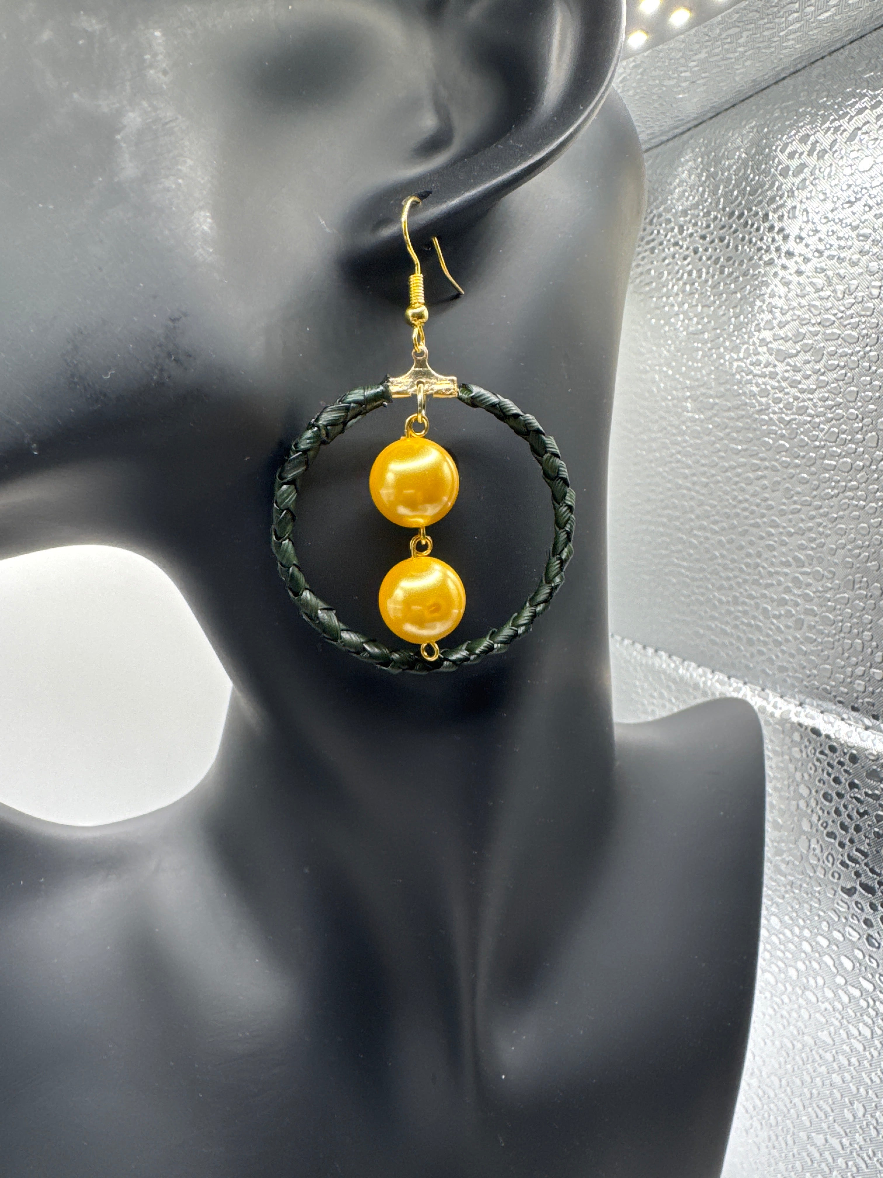 Handmade Double Row Lauhala Hoop Earrings with Shell Pearls, Hawaiian Woven Earrings, Authentic Pandanus Leaf Jewelry