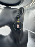 Handmade Lauhala Hoop Earrings with Hebrew Shell Charm, Hawaiian Woven Judaica Earrings, Gold Plated, Bat Mitzvah Gift