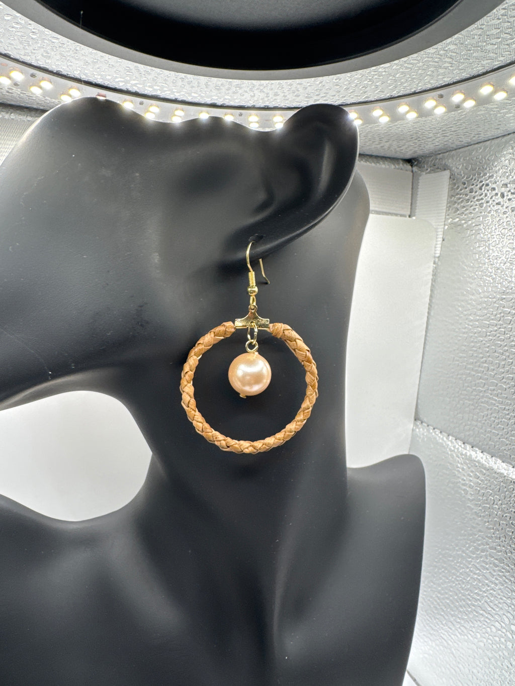 Handmade Lauhala Wrapped Hoop Earrings with Shell Pearls, Hawaiian Woven Earrings, Authentic Hawaii Jewelry, Pandanus Leaf Hoops