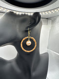 Handmade Lauhala Wrapped Hoop Earrings with Shell Pearls, Hawaiian Woven Earrings, Authentic Hawaii Jewelry, Pandanus Leaf Hoops