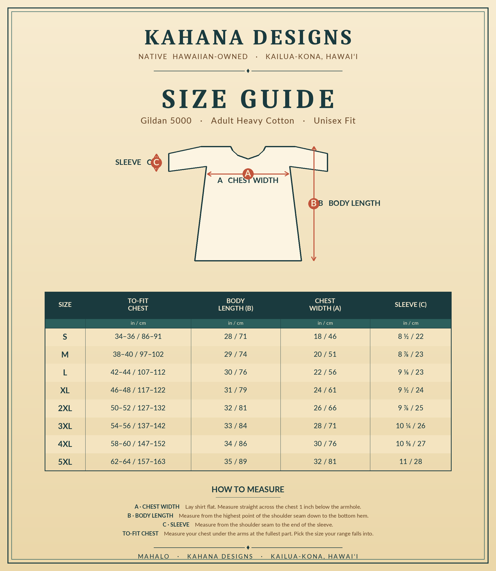 Kahana Designs Gildan 5000 Size Guide