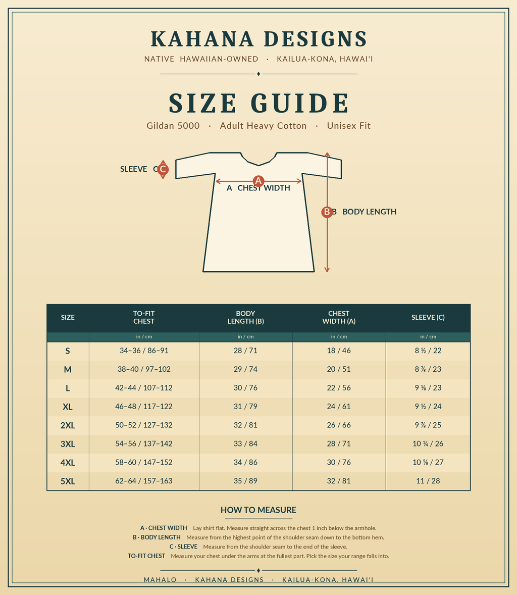 Kahana Designs Gildan 5000 Size Guide
