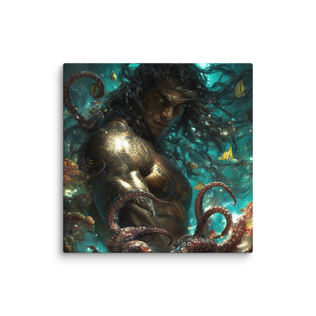 Hawaiian Kanaloa Ocean God Hawaiian canvas wall art shown at 10×10 inch size