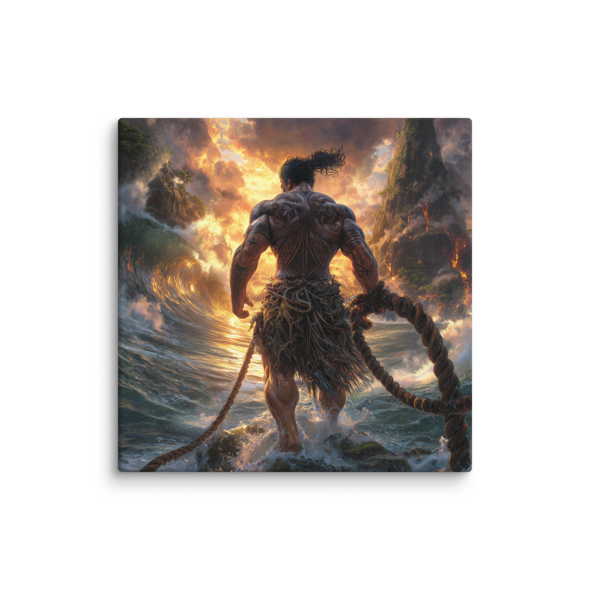 Hawaiian Maui Demigod Hawaiian canvas wall art shown at 10×10 inch size