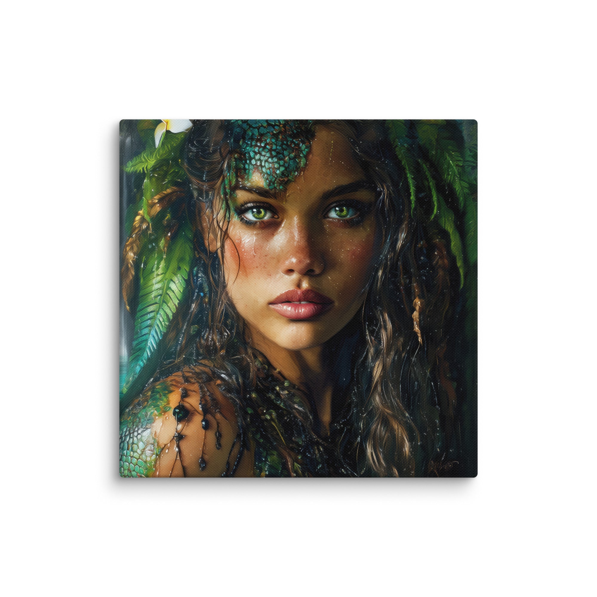 Hawaiian Moo Wahine Hawaiian canvas wall art shown at 10×10 inch size