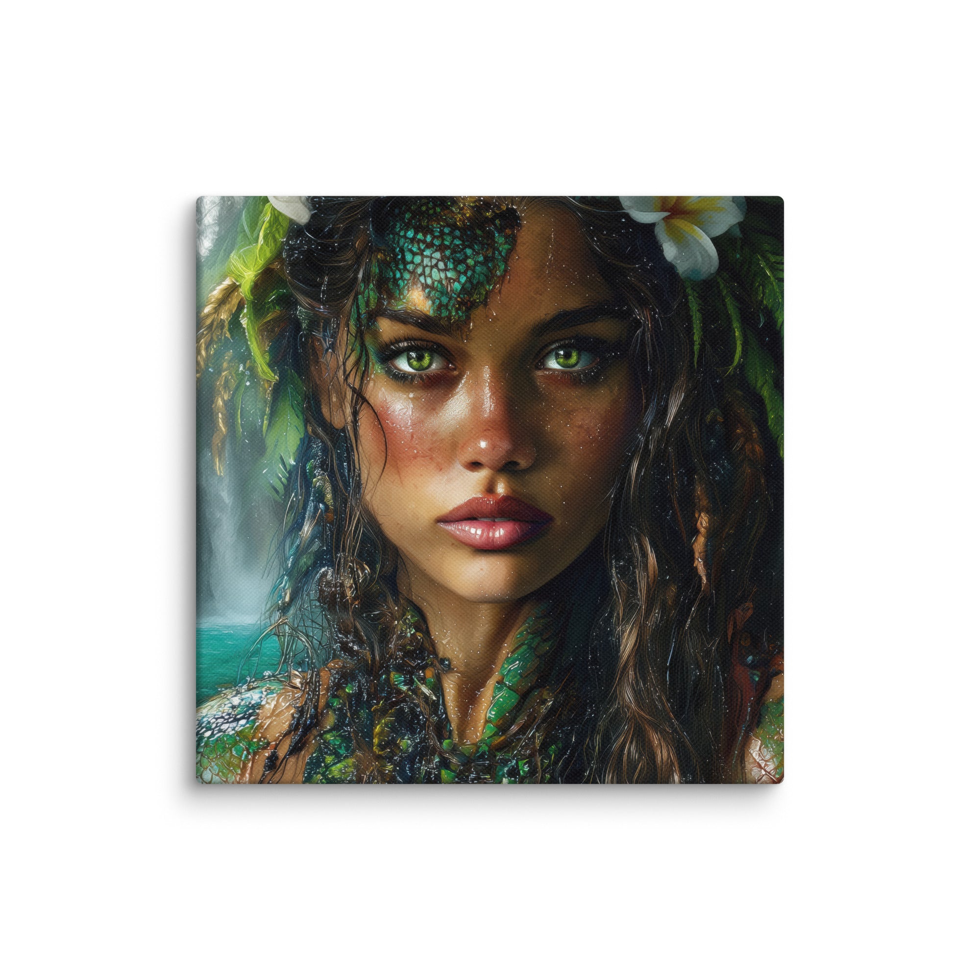 Hawaiian Moo Wahine Hawaiian canvas wall art shown at 10×10 inch size