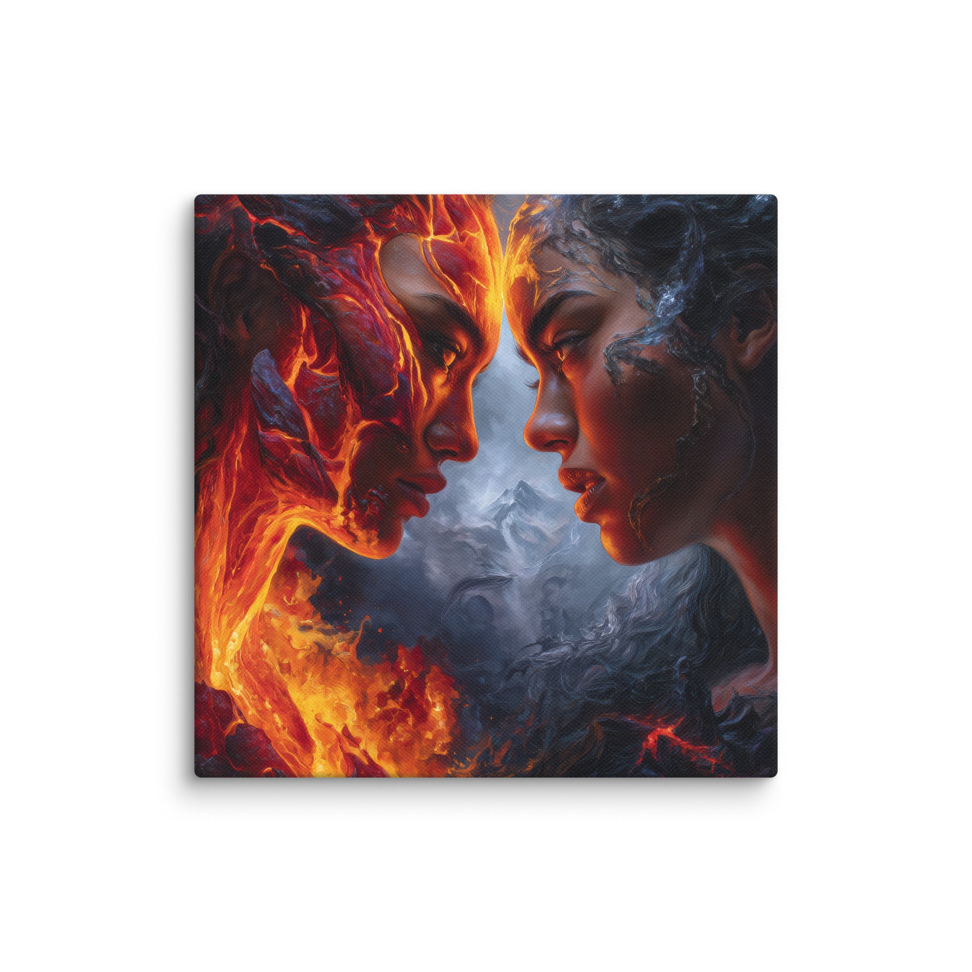 Hawaiian Pele vs Poliahu Hawaiian canvas wall art shown at 10×10 inch size