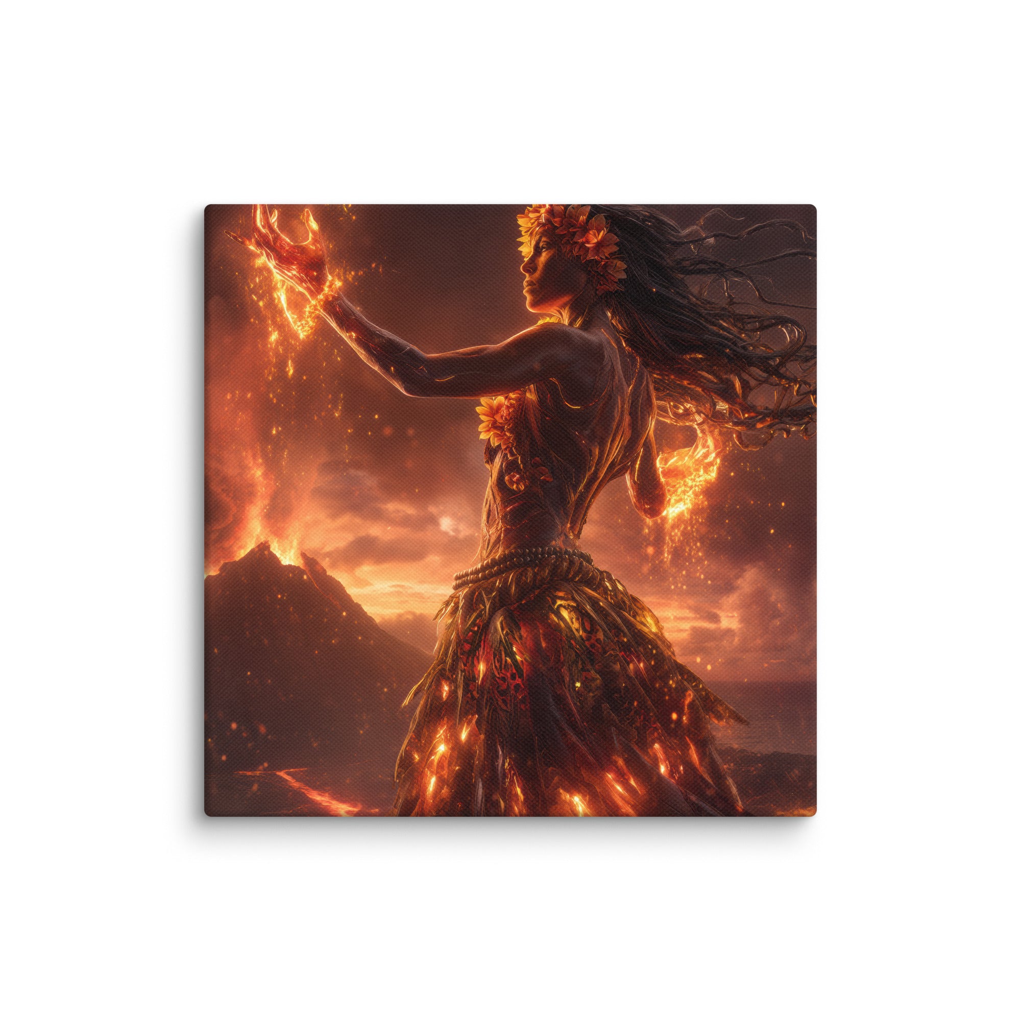 Hawaiian Pele Volcano Goddess Hawaiian canvas wall art shown at 10×10 inch size