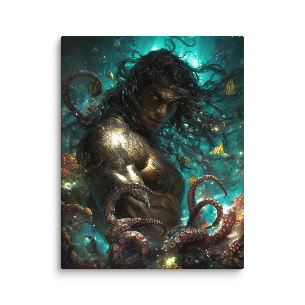 Hawaiian Kanaloa Ocean God Hawaiian canvas wall art shown at 11×14 inch size