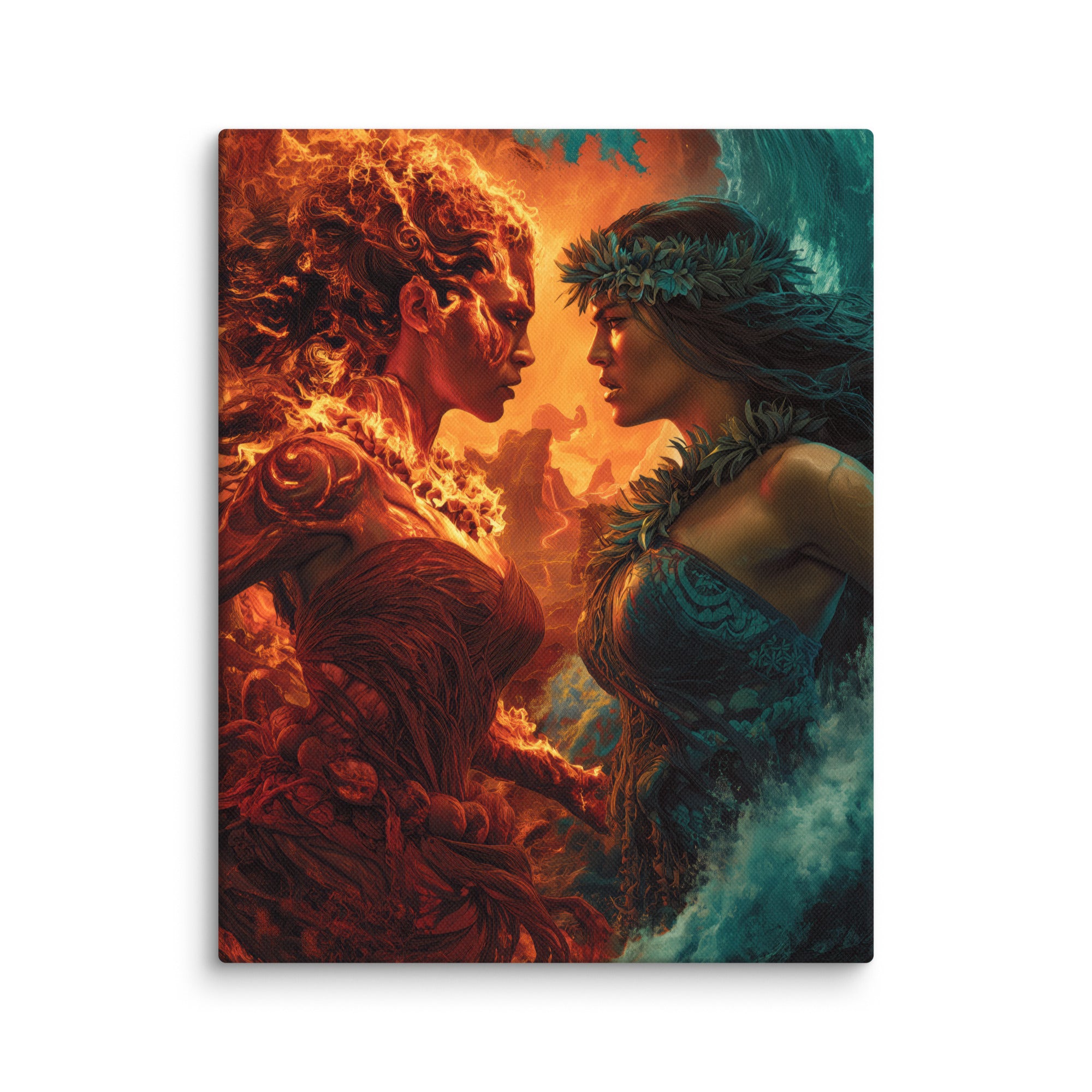 Hawaiian Pele vs Namaka Hawaiian canvas wall art shown at 11×14 inch size
