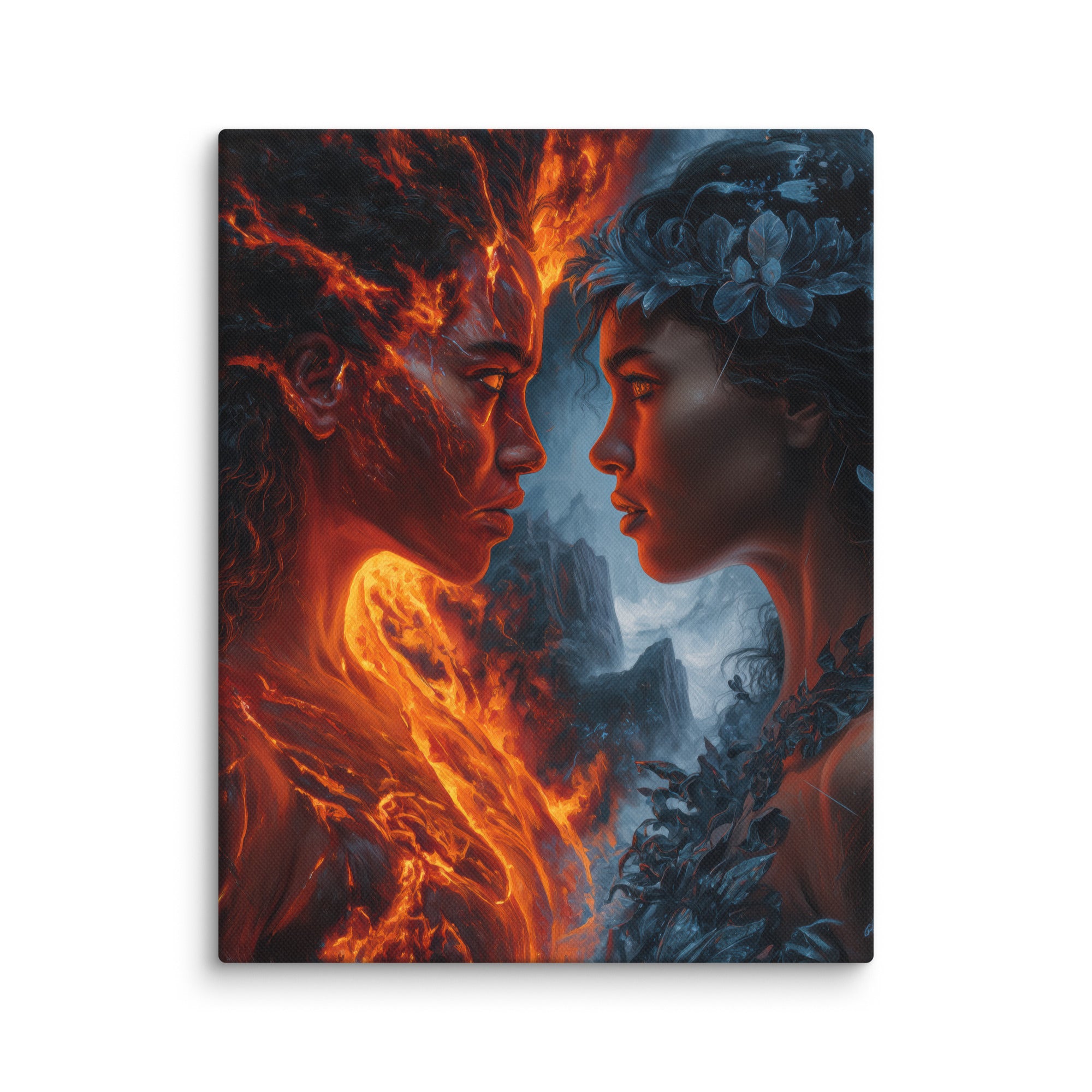 Hawaiian Pele vs Poliahu Hawaiian canvas wall art shown at 11×14 inch size