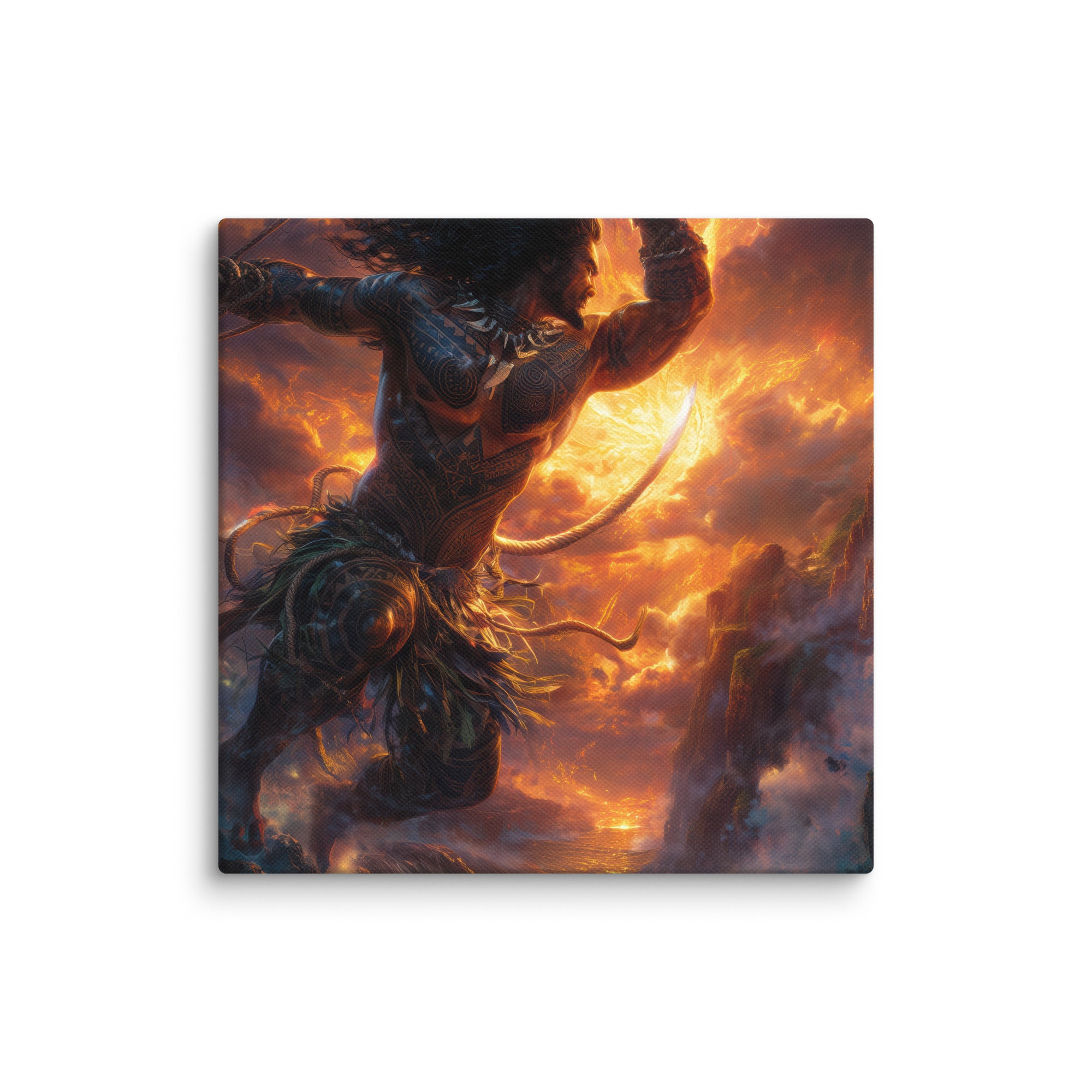 Hawaiian Maui Demigod Hawaiian canvas wall art shown at 12×12 inch size