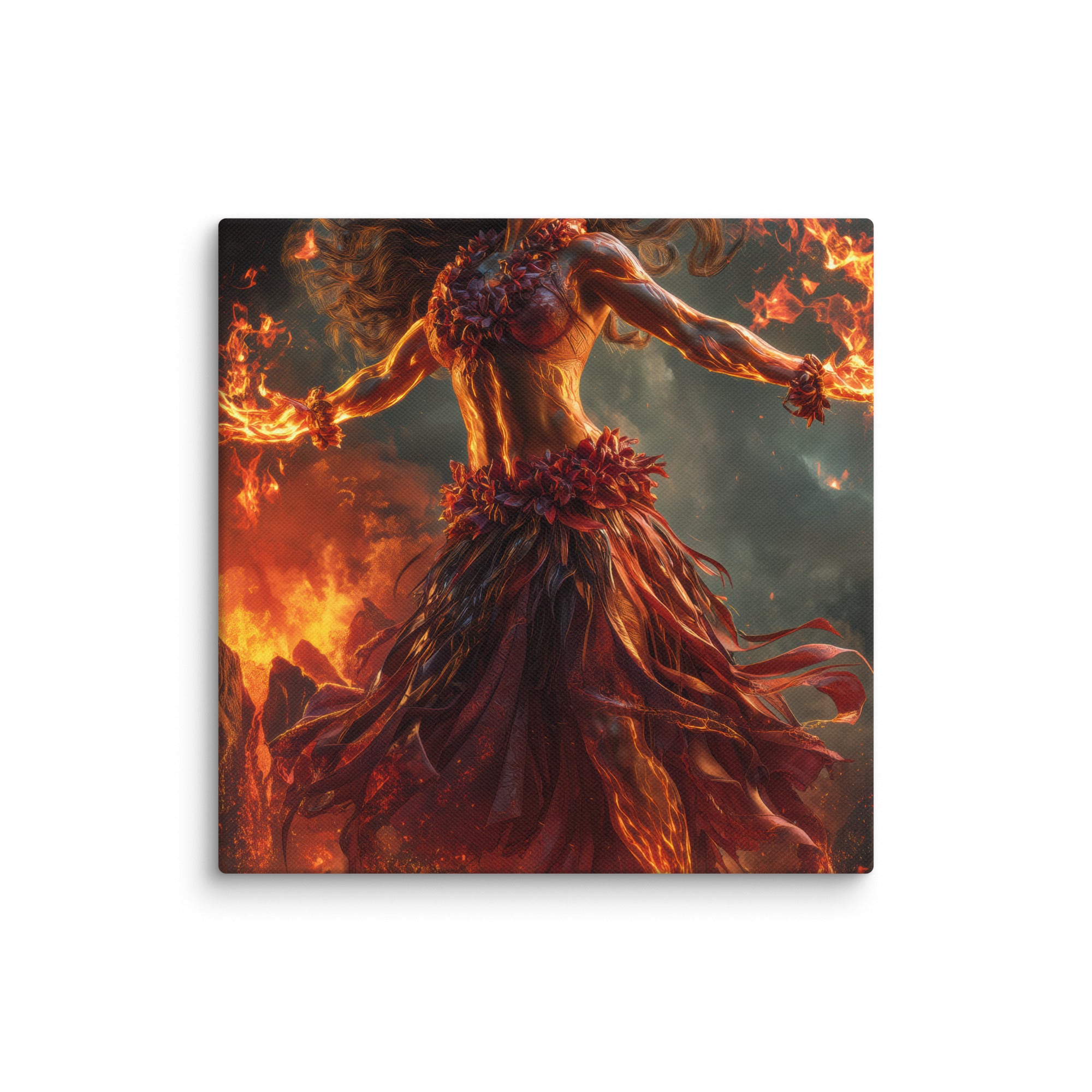 Hawaiian Pele Volcano Goddess Hawaiian canvas wall art shown at 12×12 inch size