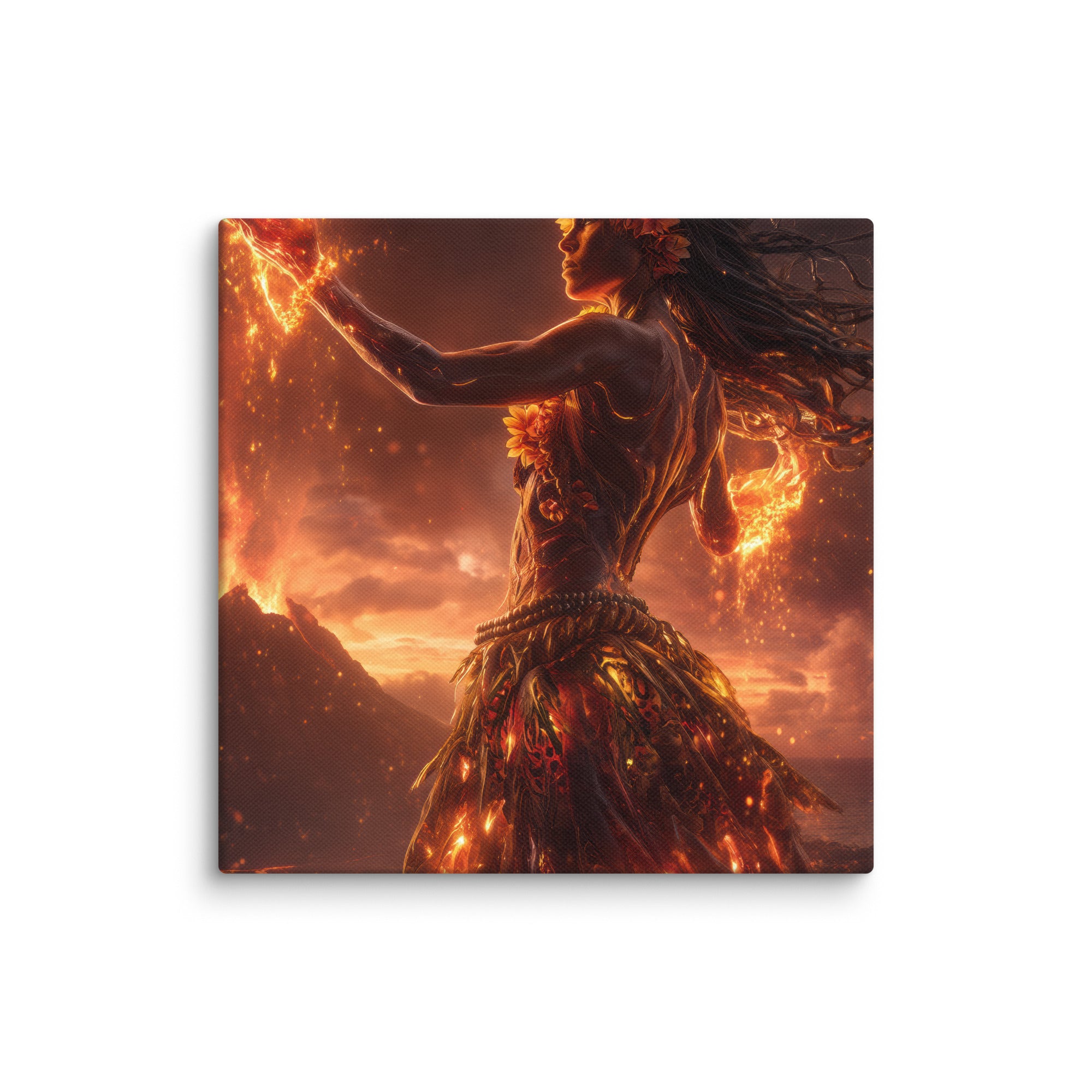 Hawaiian Pele Volcano Goddess Hawaiian canvas wall art shown at 12×12 inch size