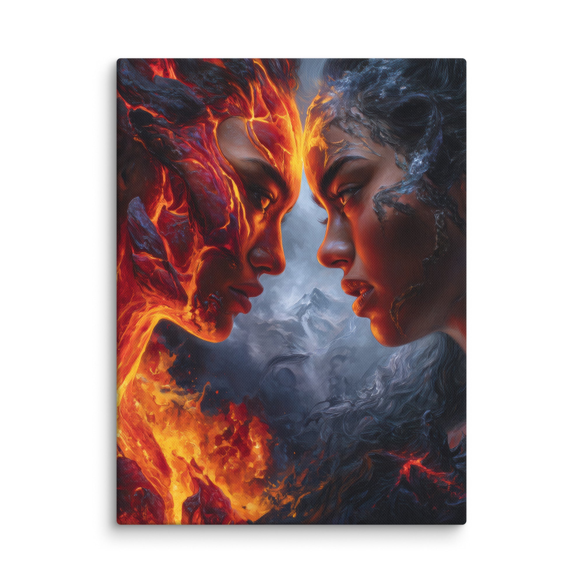 Hawaiian Pele vs Poliahu Hawaiian canvas wall art shown at 12×16 inch size