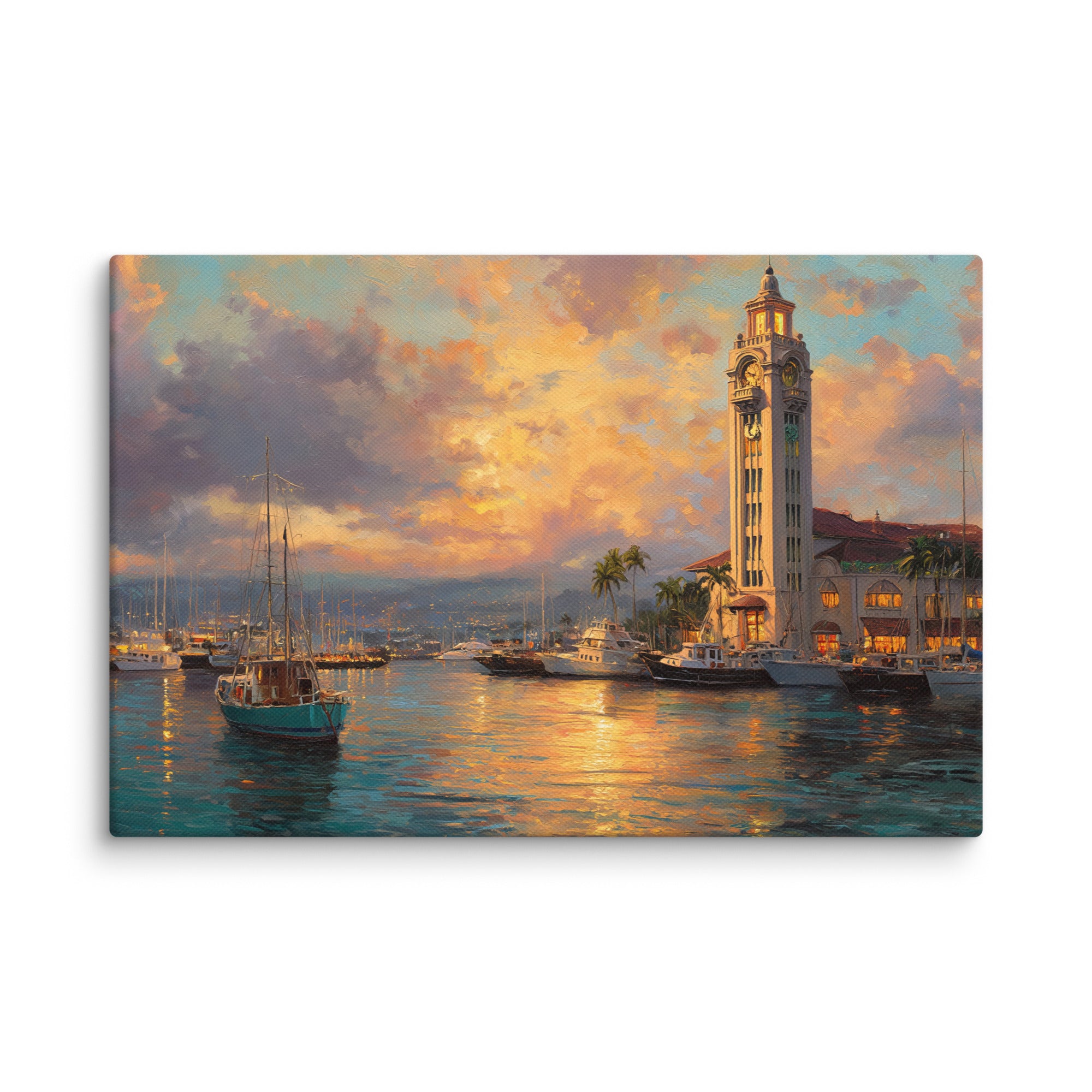 Aloha Tower Honolulu Harbor Oahu Hawaii canvas wall art — digital oil painting print