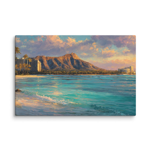 Diamond Head Waikiki Oahu Hawaii canvas wall art — digital oil painting print