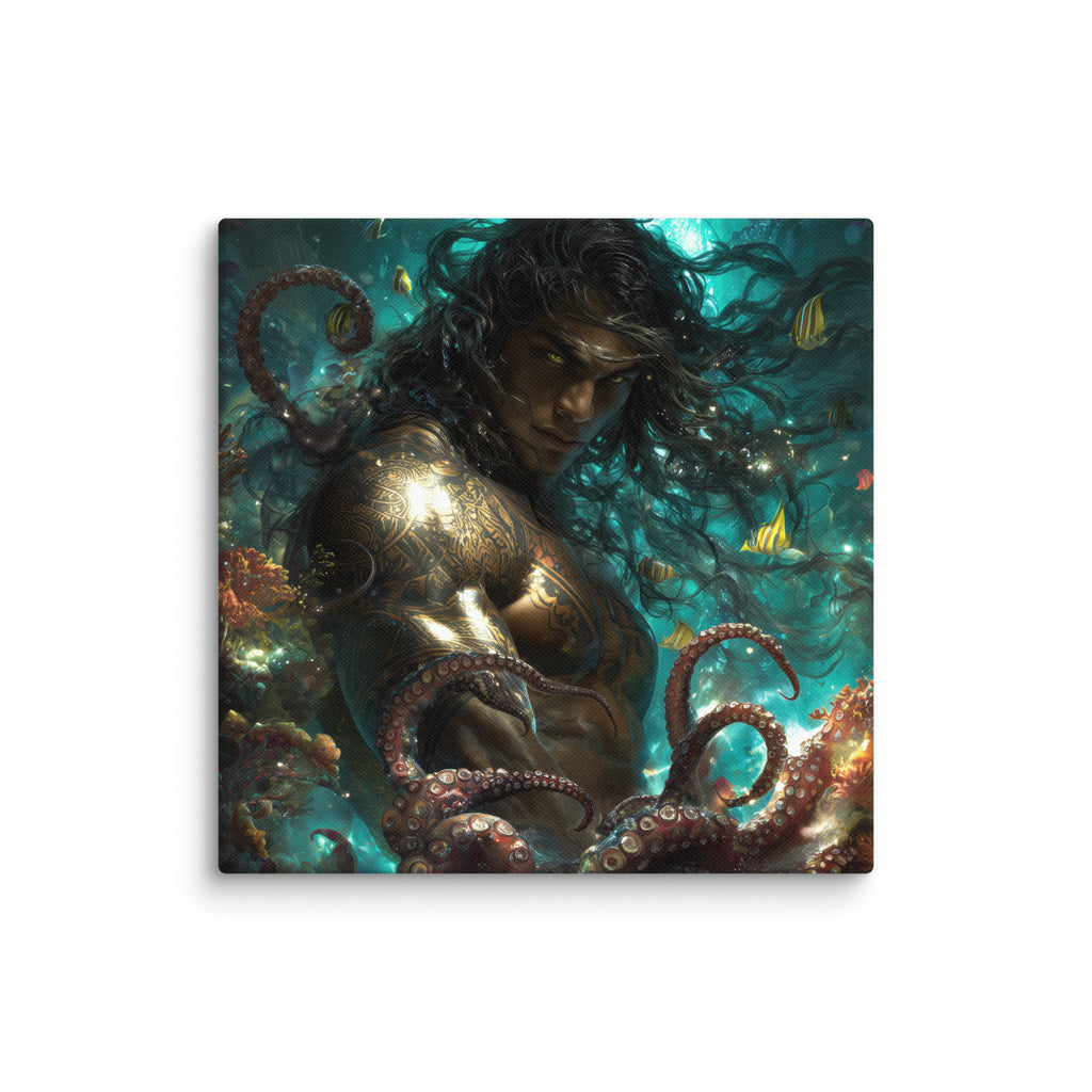Hawaiian Kanaloa Ocean God Hawaiian canvas wall art shown at 14×14 inch size