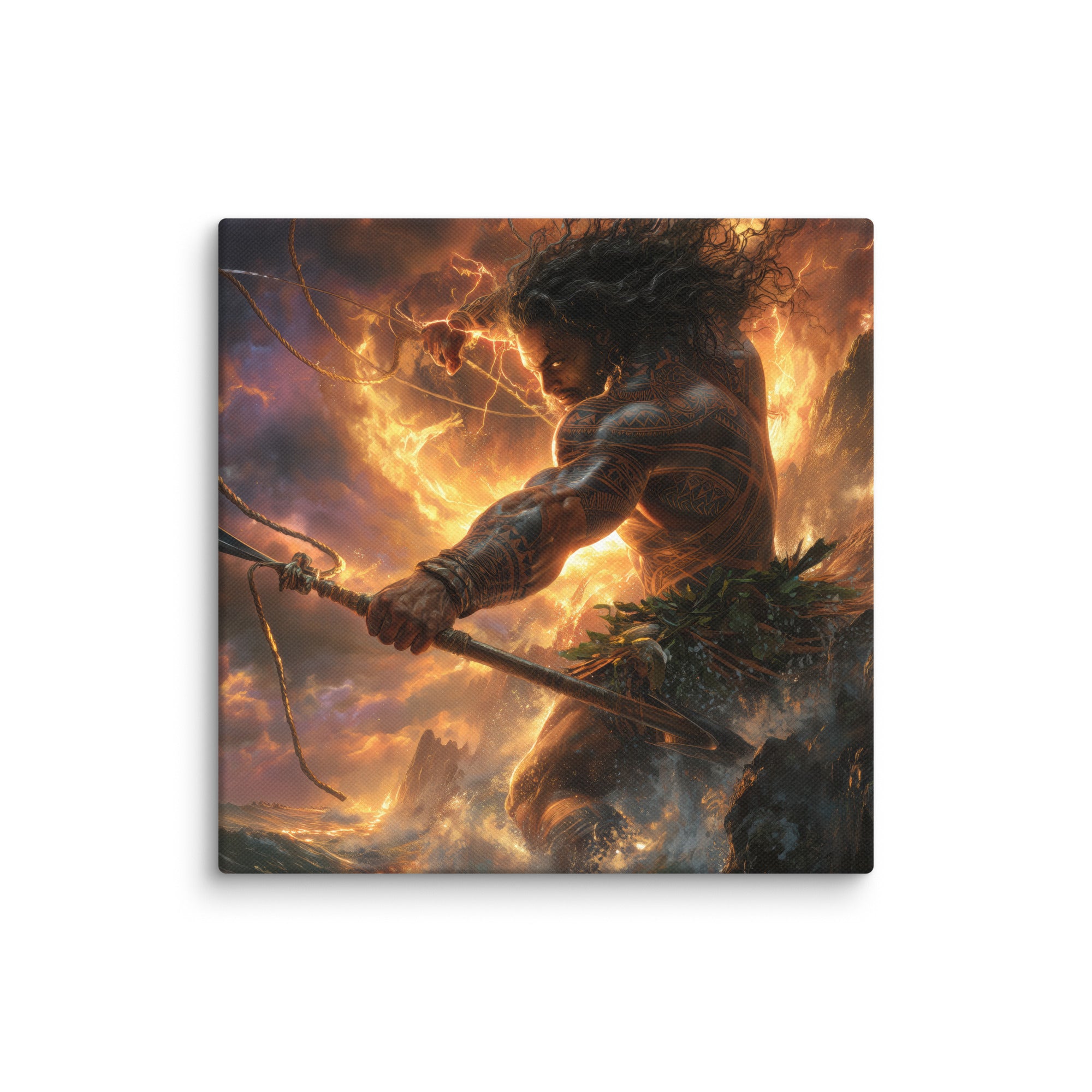 Hawaiian Maui Demigod Hawaiian canvas wall art shown at 14×14 inch size