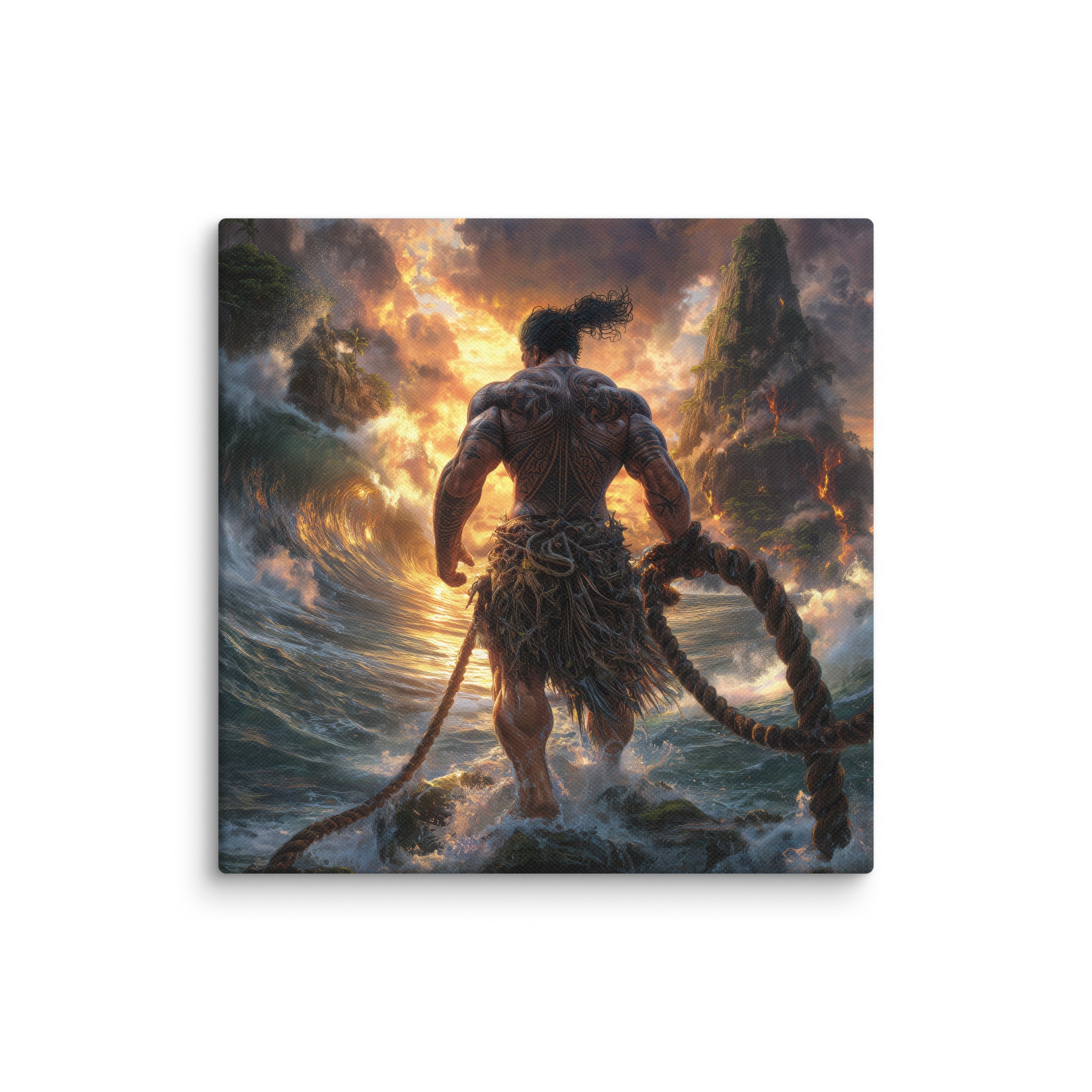 Hawaiian Maui Demigod Hawaiian canvas wall art shown at 14×14 inch size