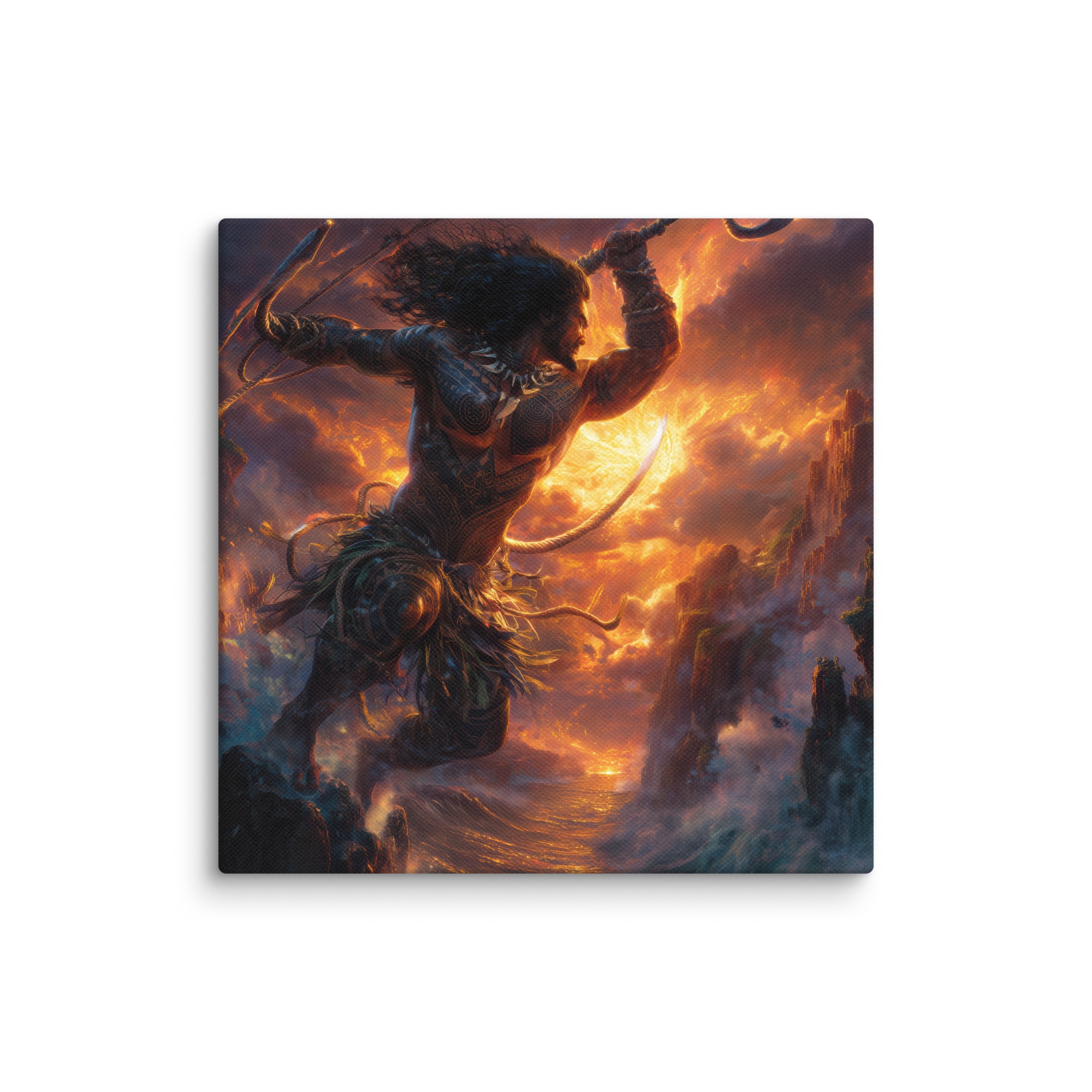 Hawaiian Maui Demigod Hawaiian canvas wall art shown at 14×14 inch size