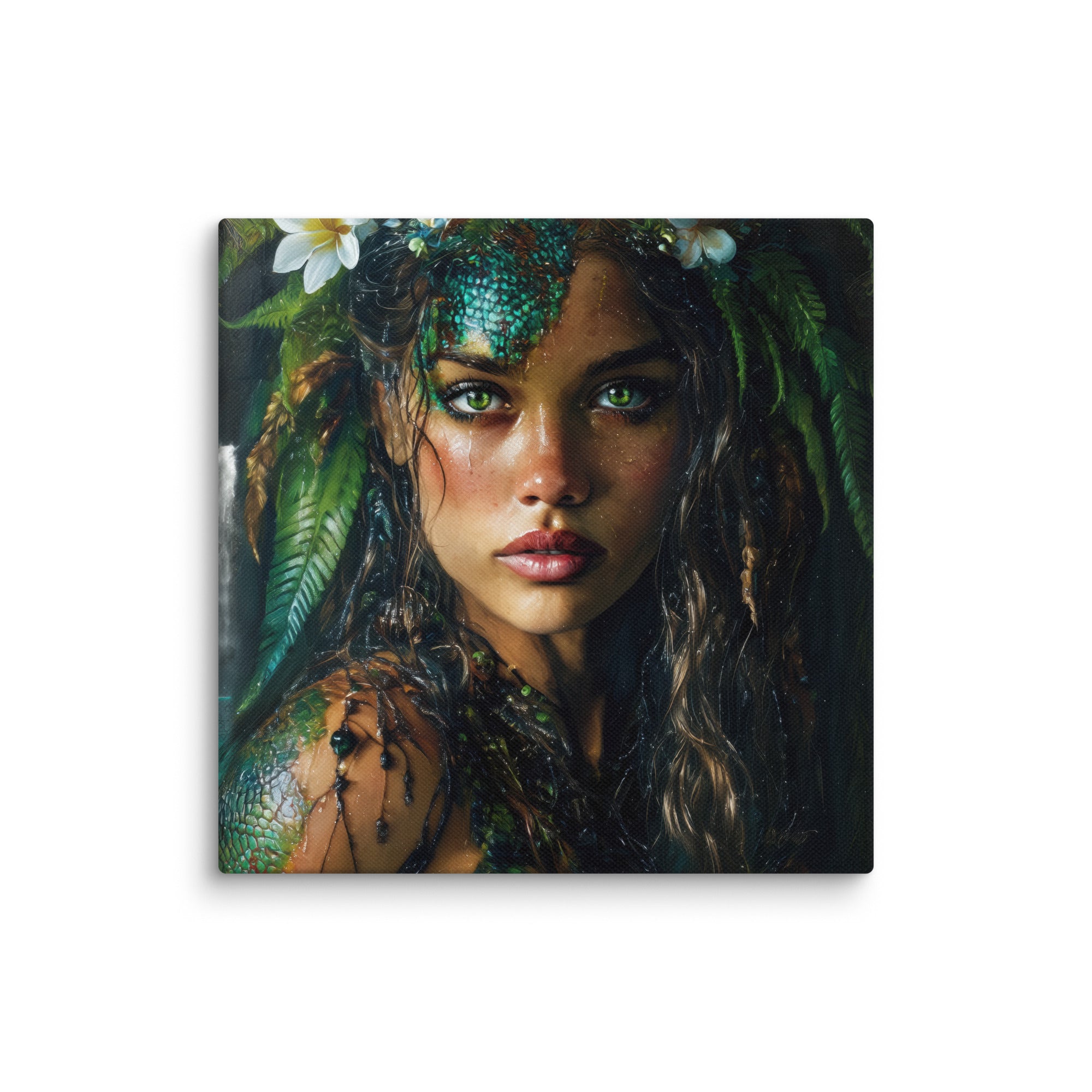 Hawaiian Moo Wahine Hawaiian canvas wall art shown at 14×14 inch size