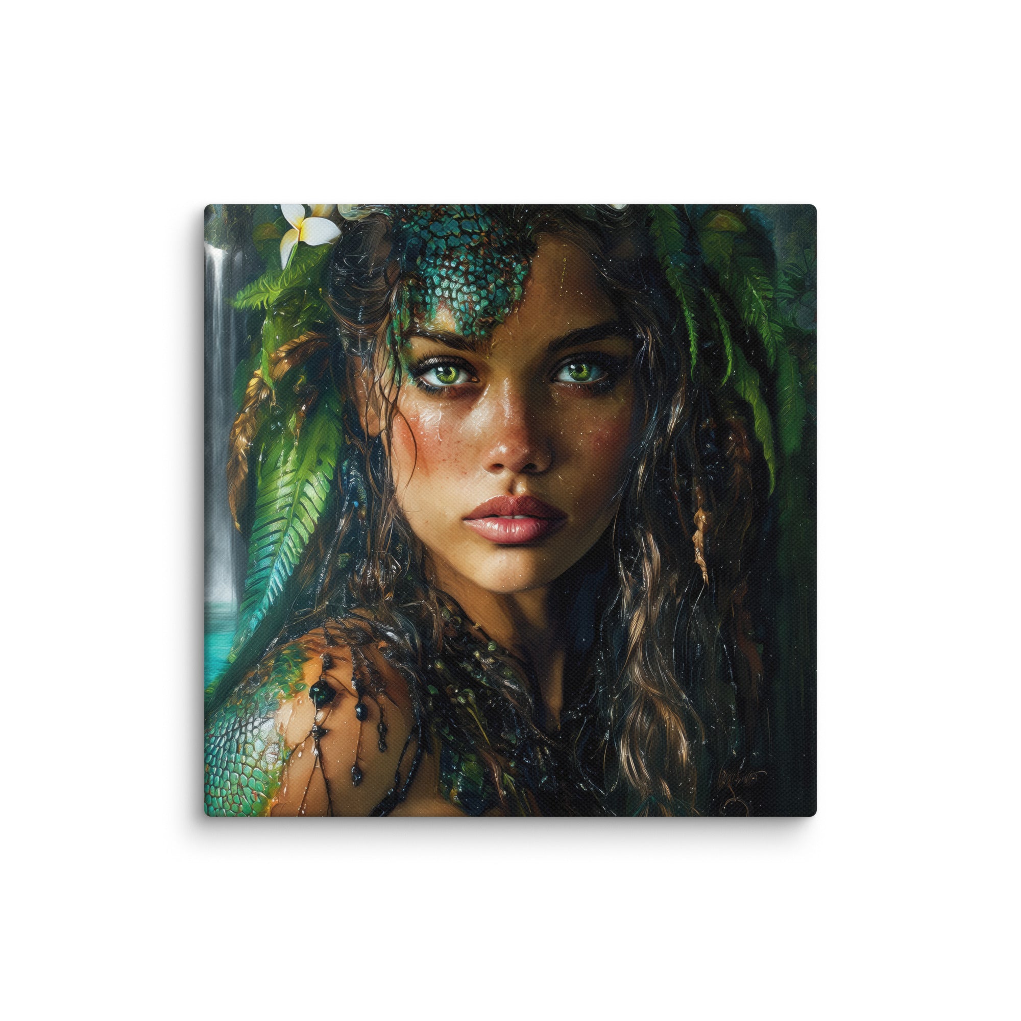 Hawaiian Moo Wahine Hawaiian canvas wall art shown at 14×14 inch size