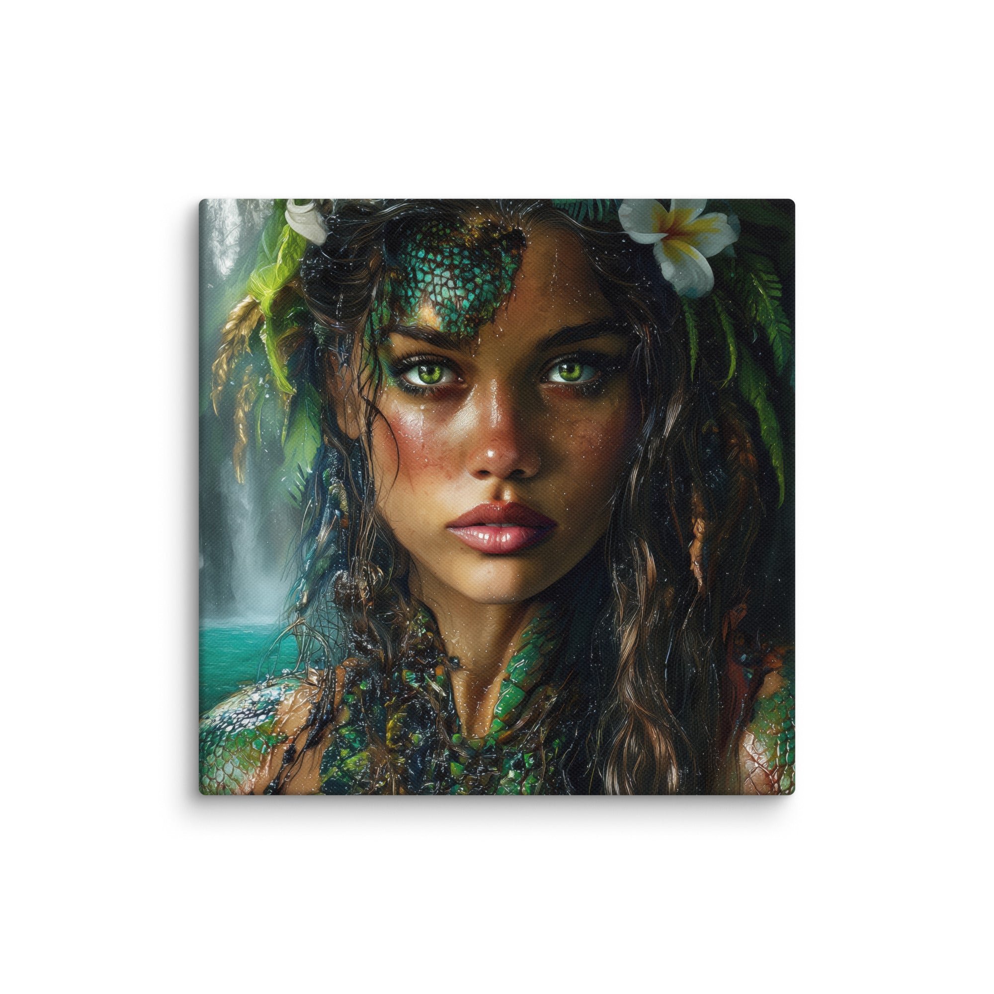 Hawaiian Moo Wahine Hawaiian canvas wall art shown at 14×14 inch size