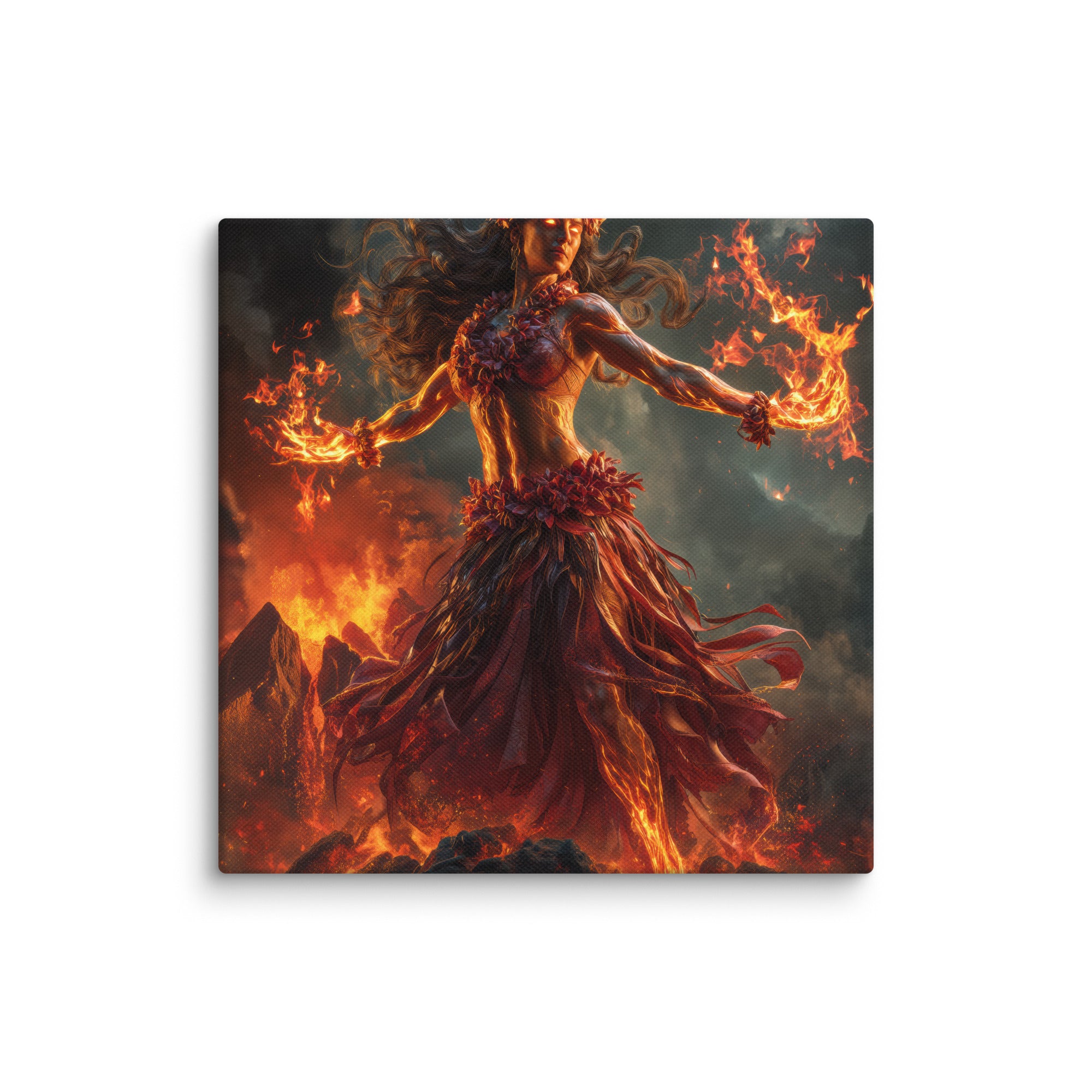 Hawaiian Pele Volcano Goddess Hawaiian canvas wall art shown at 14×14 inch size