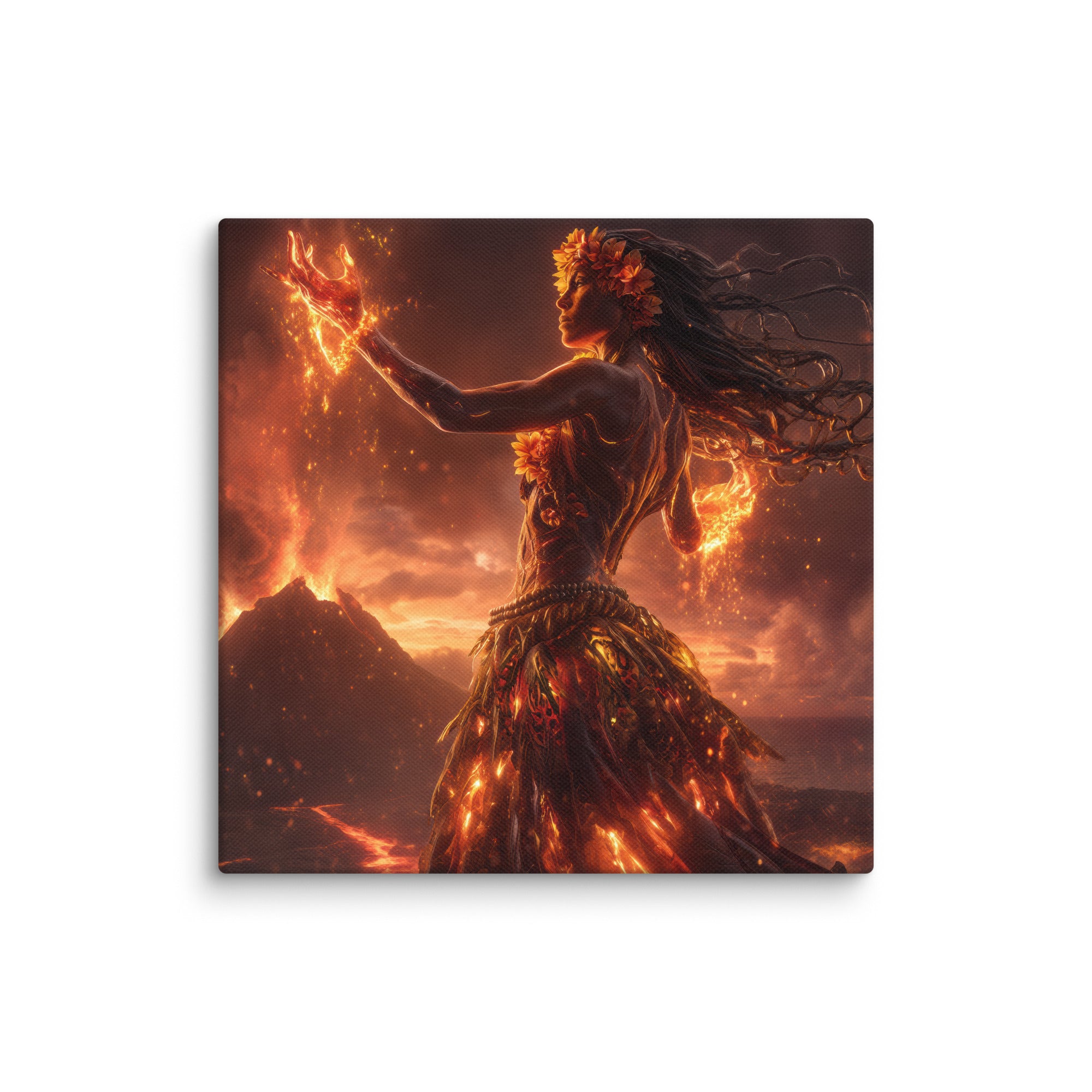 Hawaiian Pele Volcano Goddess Hawaiian canvas wall art shown at 14×14 inch size