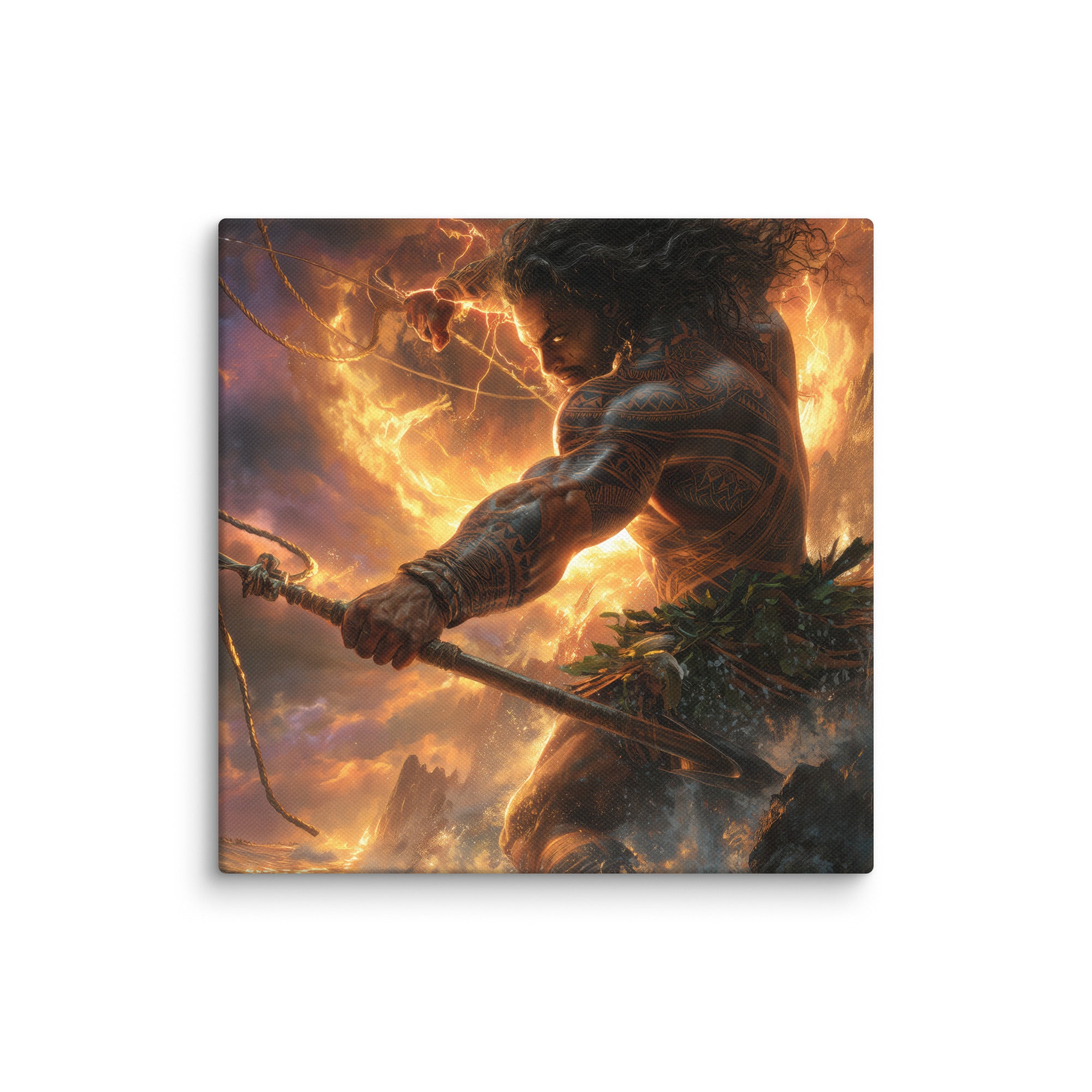 Hawaiian Maui Demigod Hawaiian canvas wall art shown at 16×16 inch size