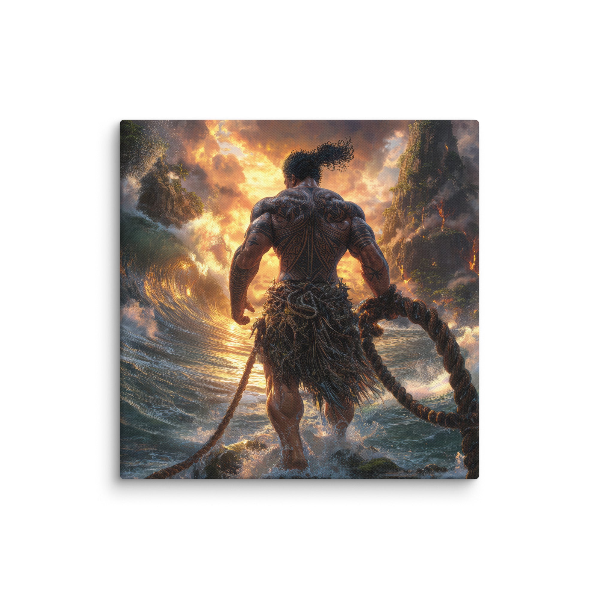 Hawaiian Maui Demigod Hawaiian canvas wall art shown at 16×16 inch size