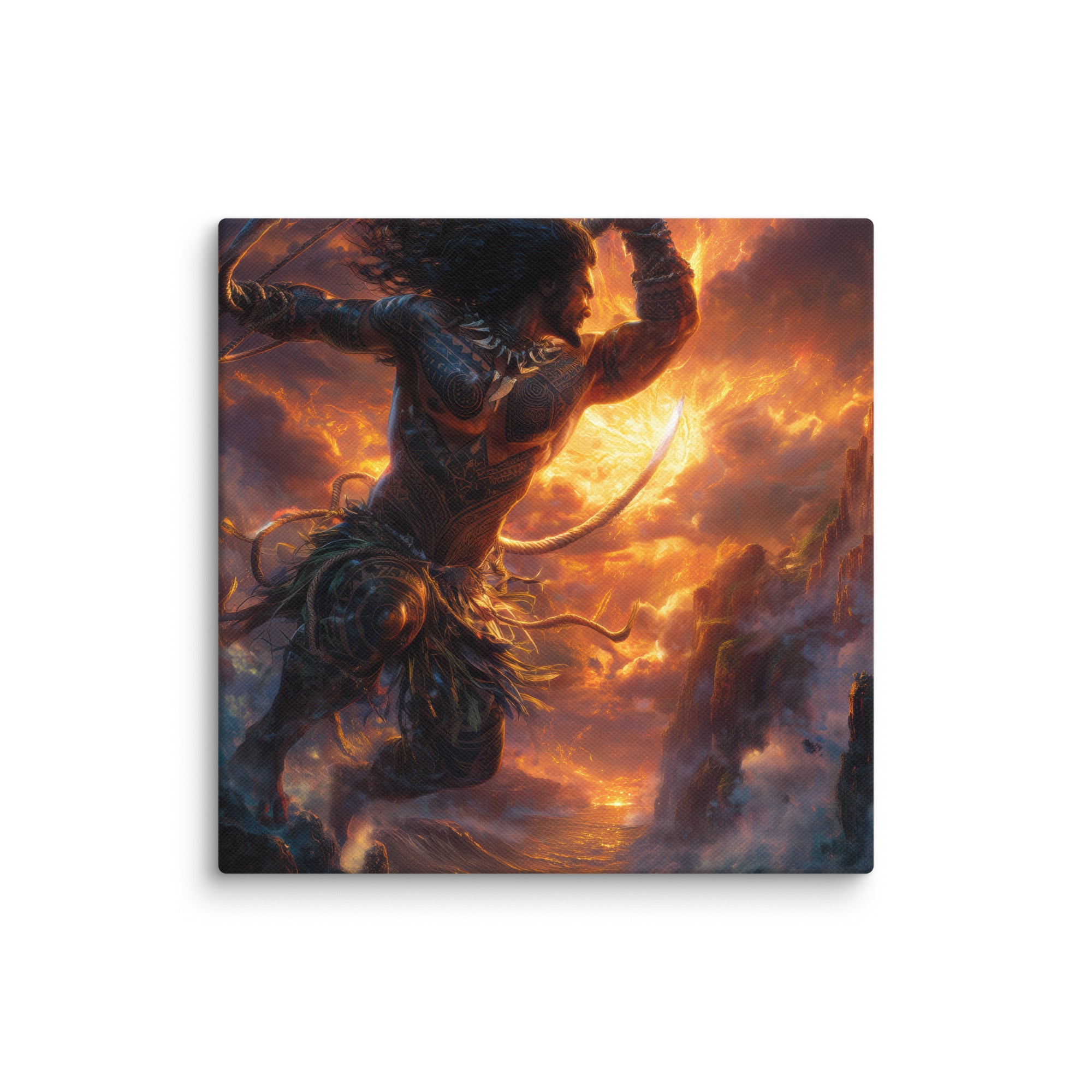 Hawaiian Maui Demigod Hawaiian canvas wall art shown at 16×16 inch size
